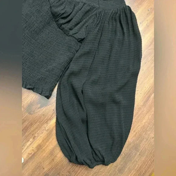 All Saints Sz 10 Tia Top Shirt Black Textured Lightweight Puff Sleeve Boho Chic - Picture 8 of 11